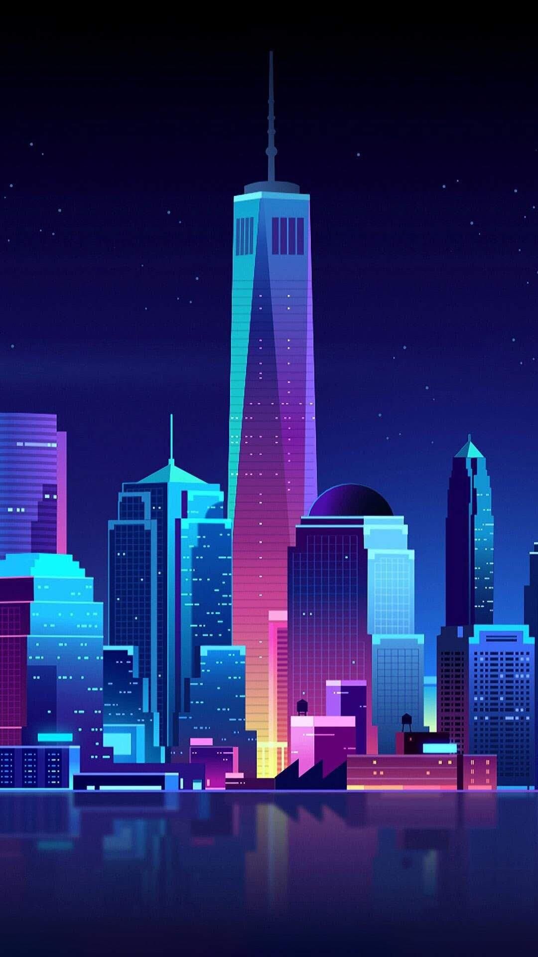 A colorful city skyline mobile wallpaper