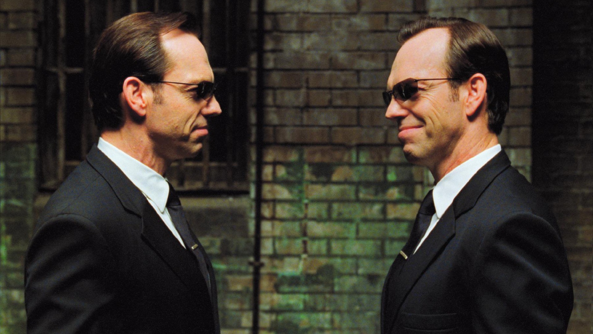 Wallpaper, movies, Gentleman, film stills, Hugo Weaving, The Matrix Reloaded, Agent Smith, man, conversation, screenshot, bodyguard 1920x1080