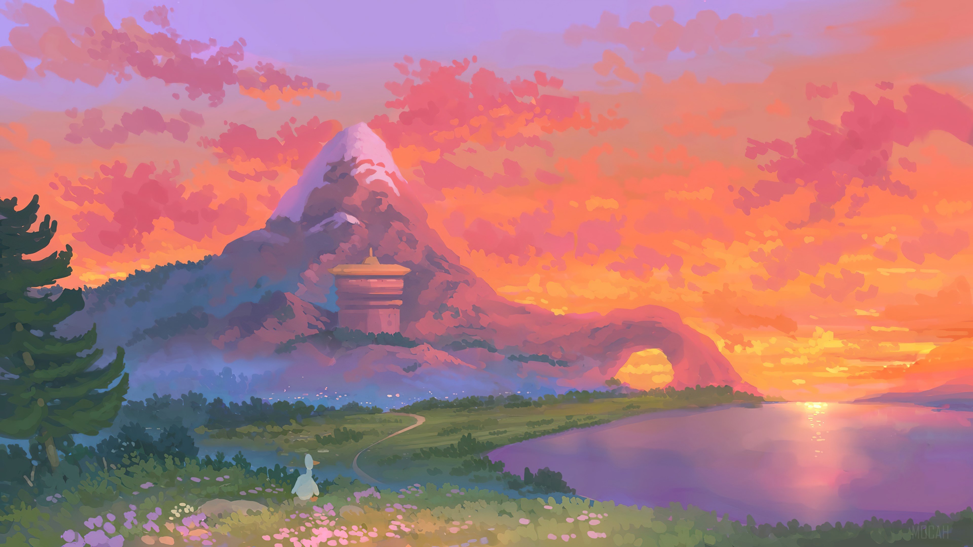 Digital Art, Sunset, Scenery, Mountain, Landscape 4k wallpaper. Mocah HD Wallpaper
