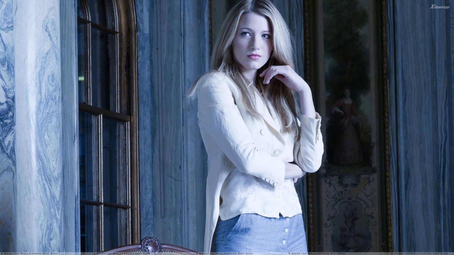 Blake Lively In White Top Modeling Pose Photohoot Wallpaper