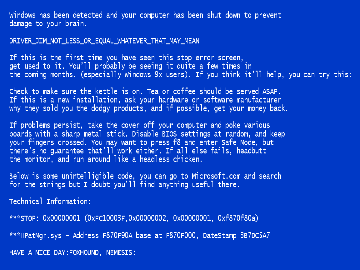 image For > Funny Blue Screen Of Death
