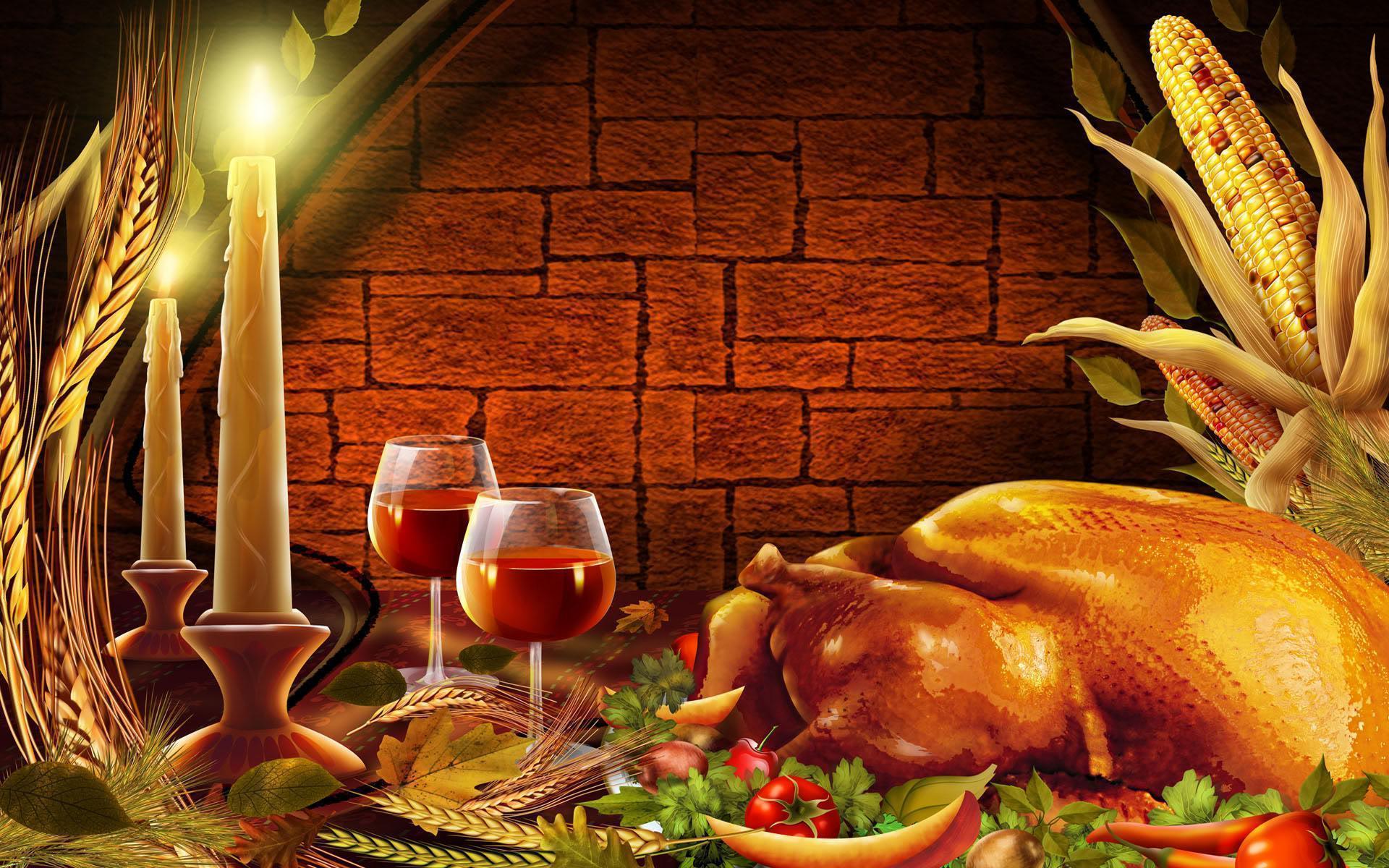 Thanksgiving dinner with candles free desktop background