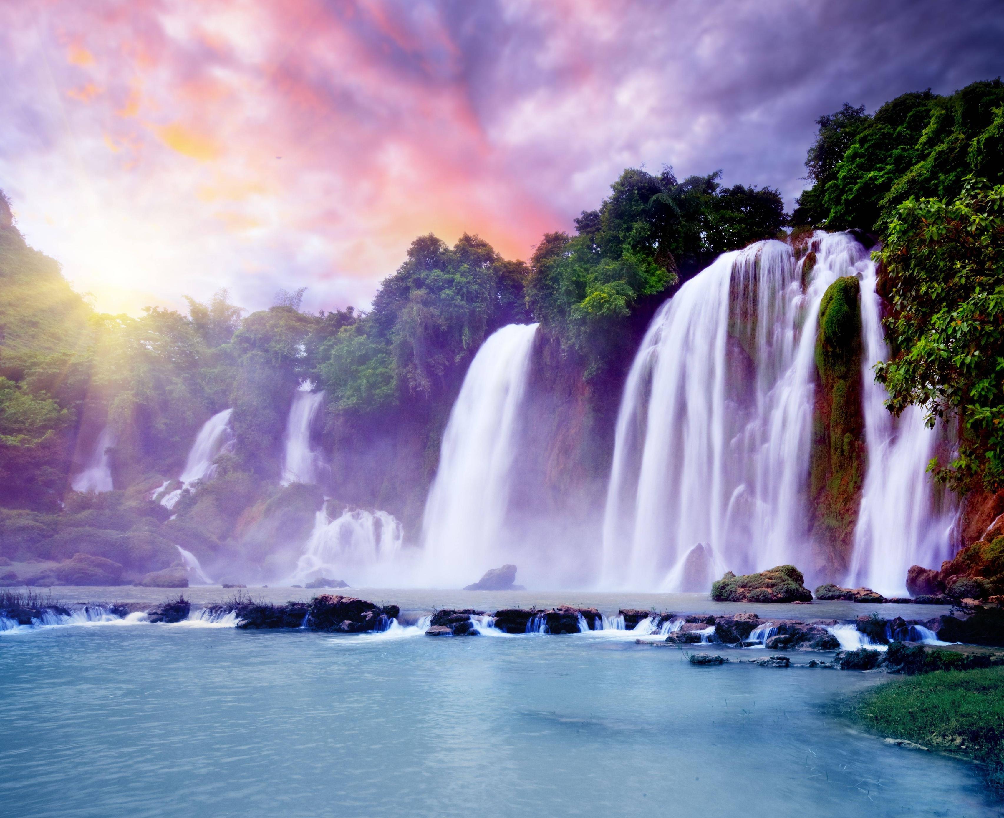 Wallpaper beautiful waterfall, waterfall, tropical, yarkon, sun
