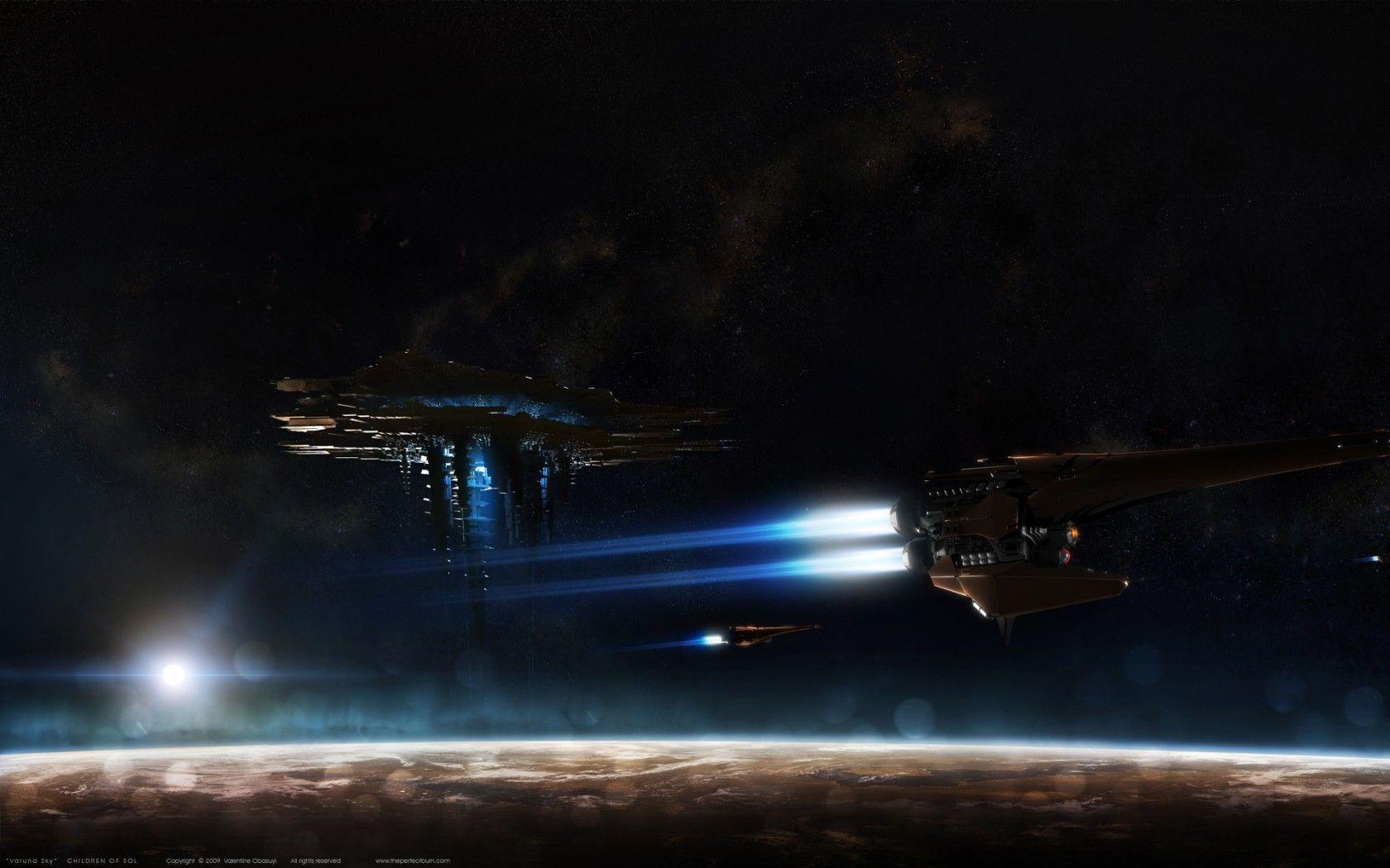 Futuristic Sci Fi Space Planets Stars Spaceship Spacecraft Cg