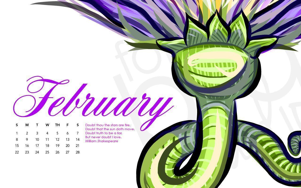 February 2015 Wallpaper Calendar #flowers #shakespeare #love