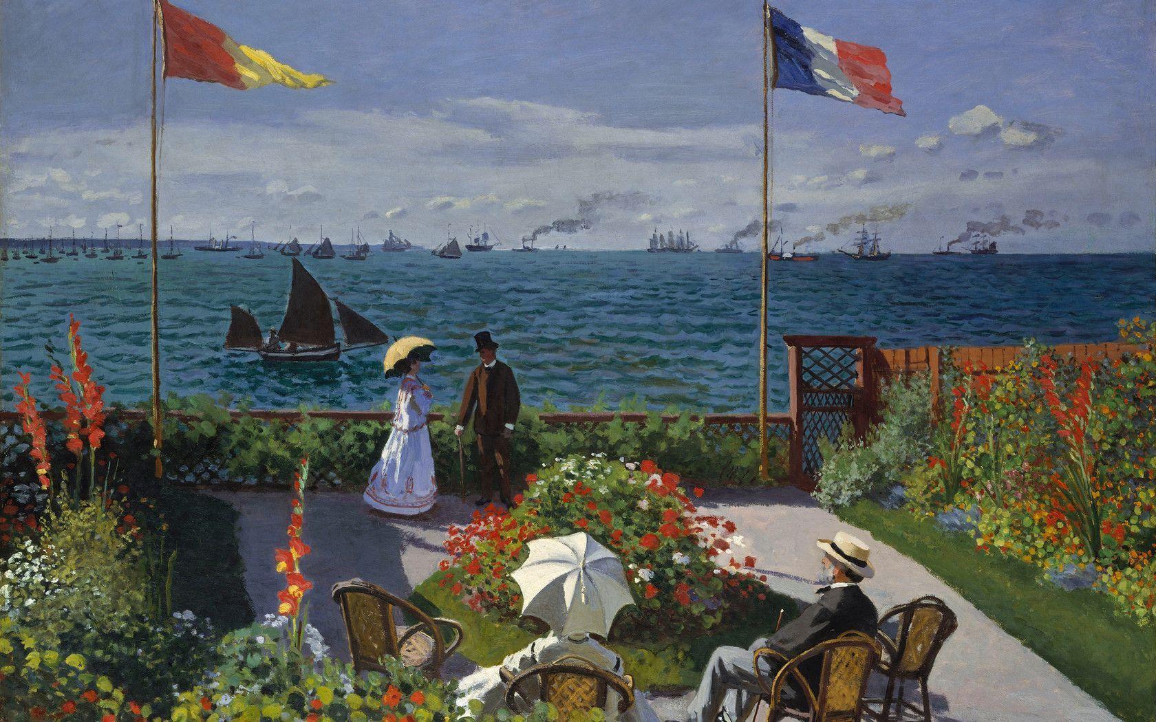 Claude Monet Wallpaper Terrace At Sainte Adresse, Oil Painting