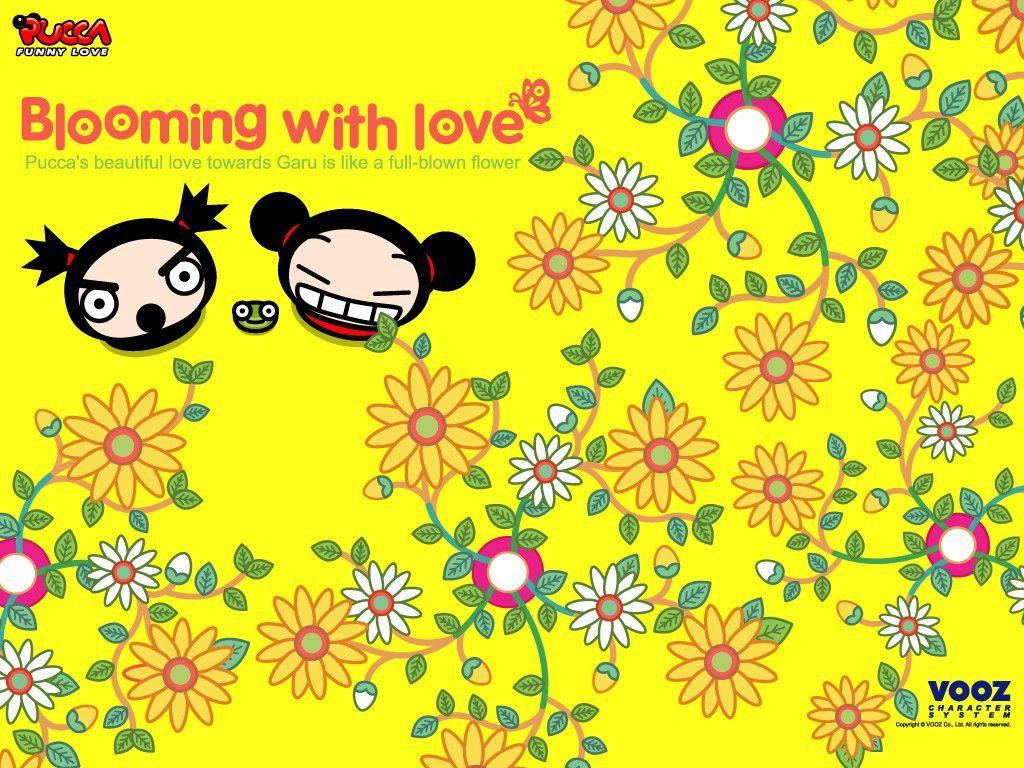 Pucca Wallpaper With Flowers And Yellow Background