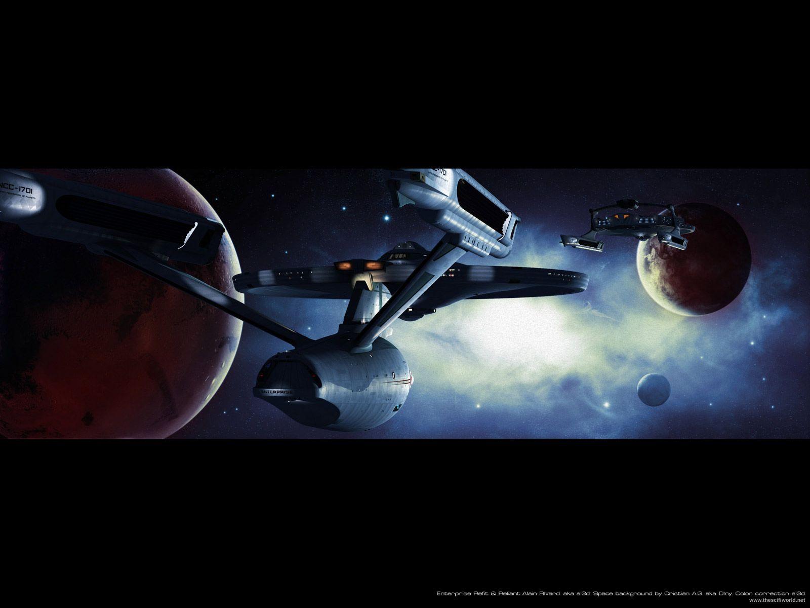 Star Trek Starships Enterprise and Reliant on patrol, free Star