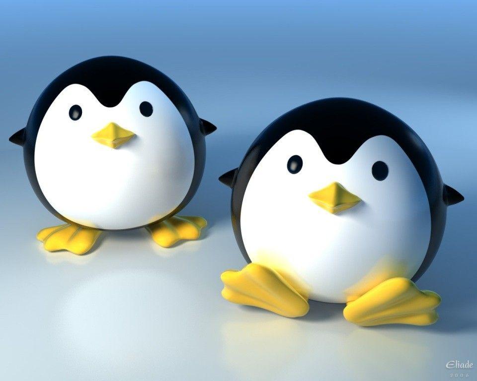 Cute Cartoon Tow Penguins Wallpaper Wallpaper