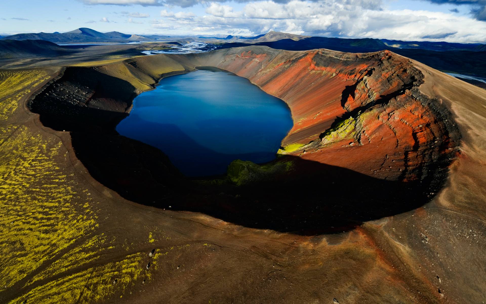 Lake in an old volcanic crater in Iceland Wide or HD. Nature