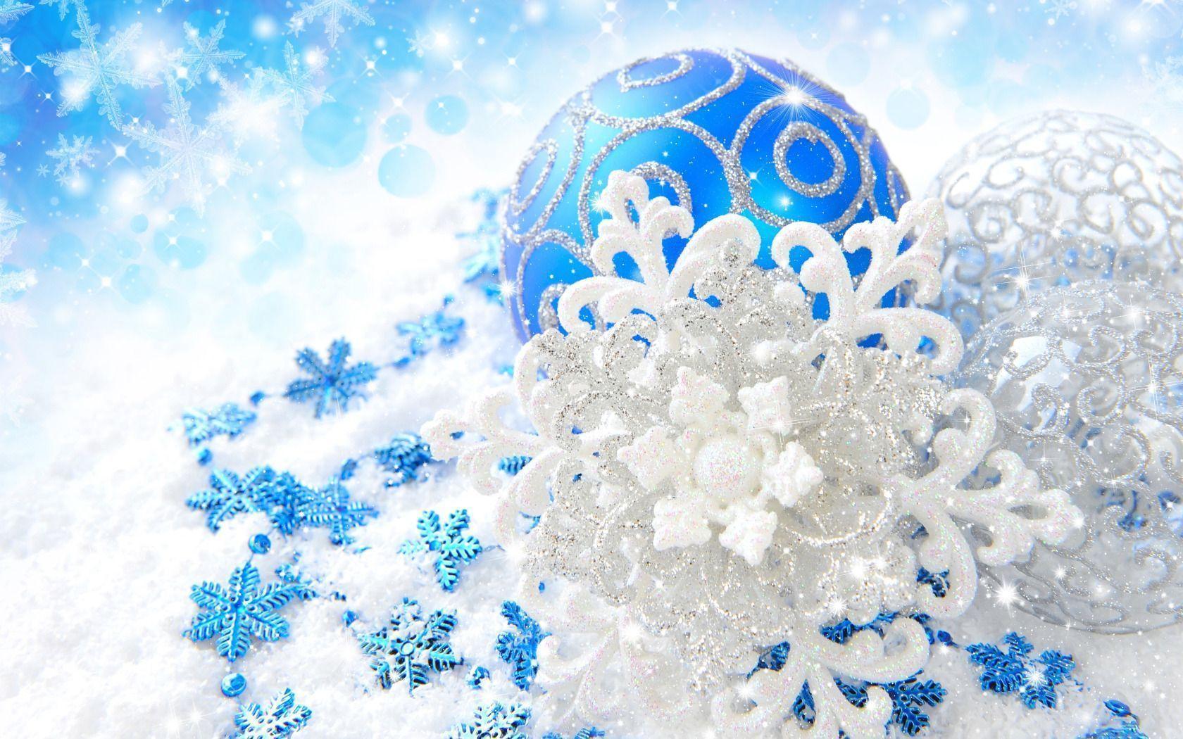 Blue and Silver Christmas Decorations widescreen wallpaper. Wide