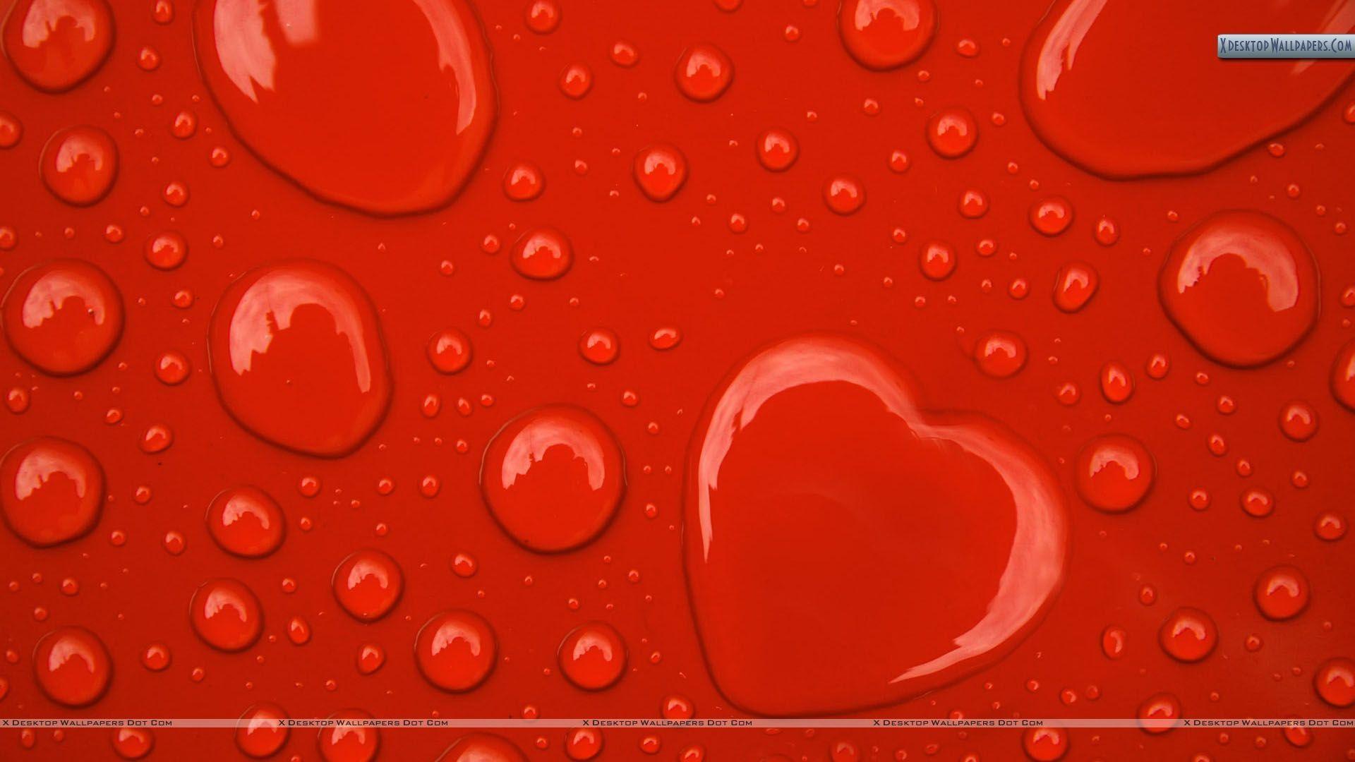 Water Drop Hearts On Red Background Wallpaper Black 1920x1080PX