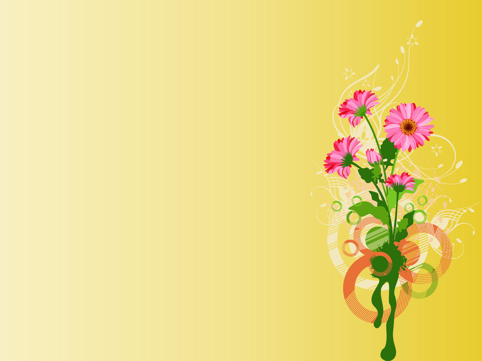 Pink Flowers on Yellow PPT Background, Green, Nature