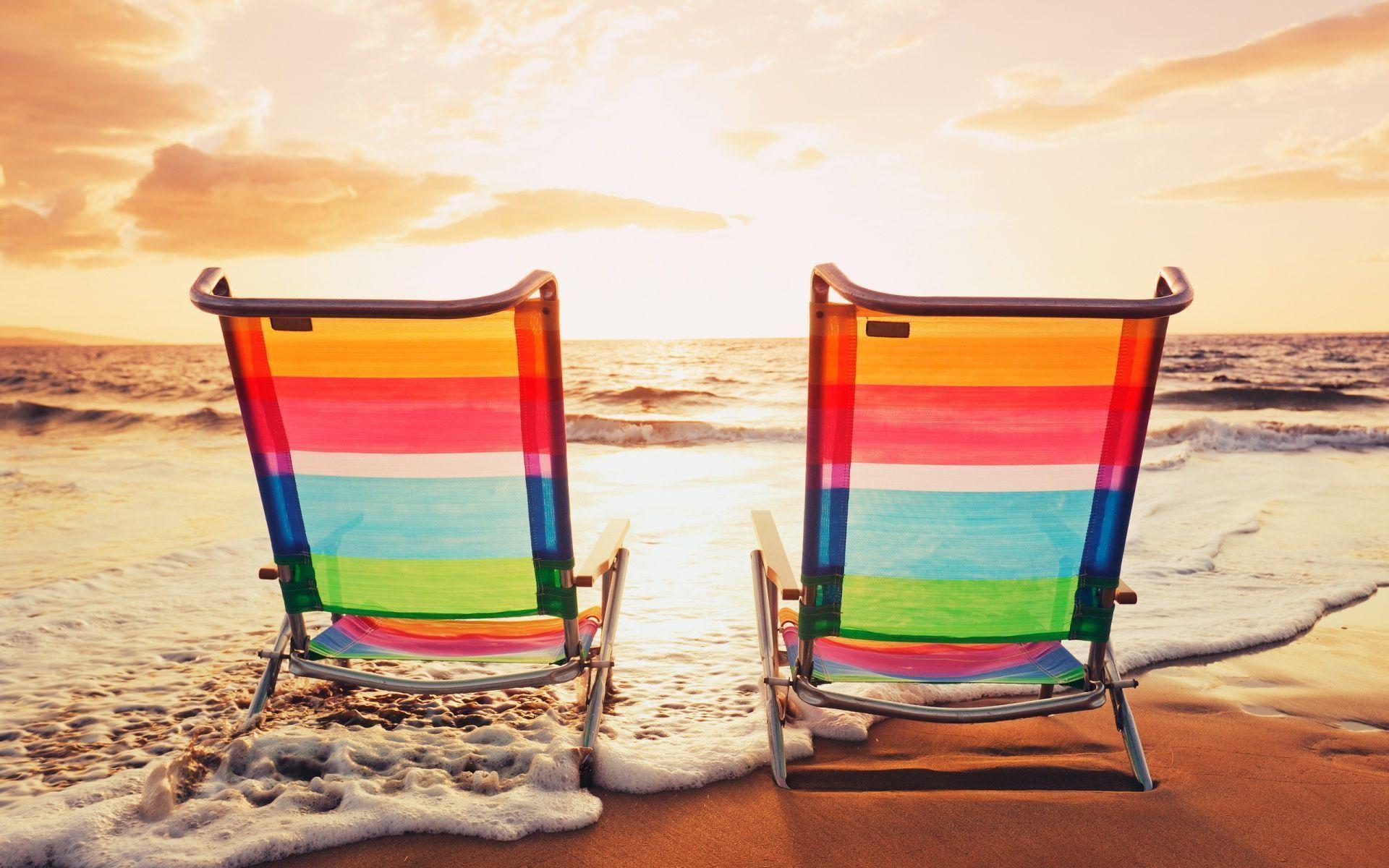 Chairs On Summer Sunset Beach Wallpaper