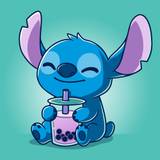 Stitch Drinking Boba Wallpapers