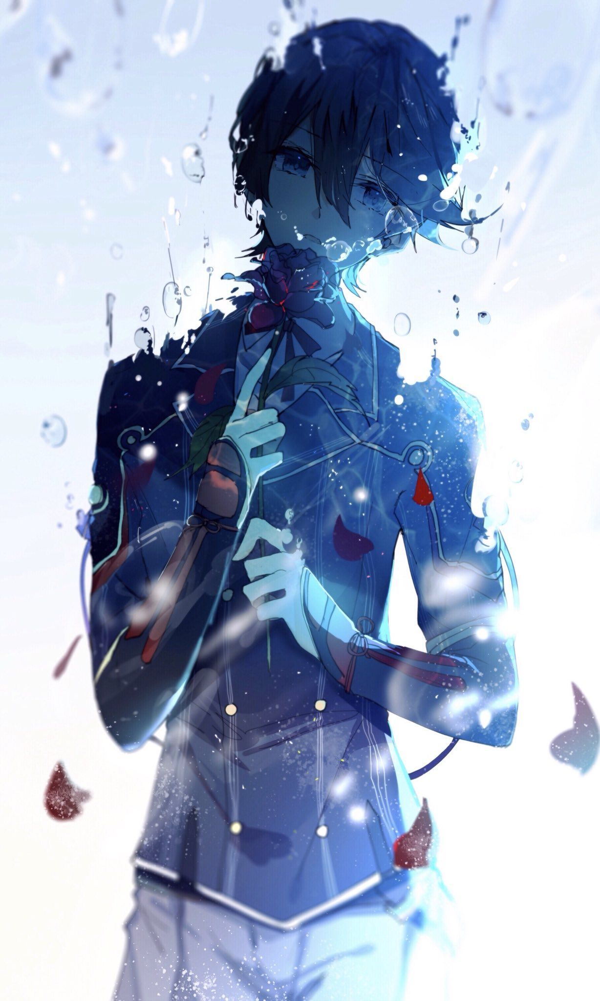 Anime Guy. Blue. Epic Anime Art. Blue Eyes. Water. Cute anime