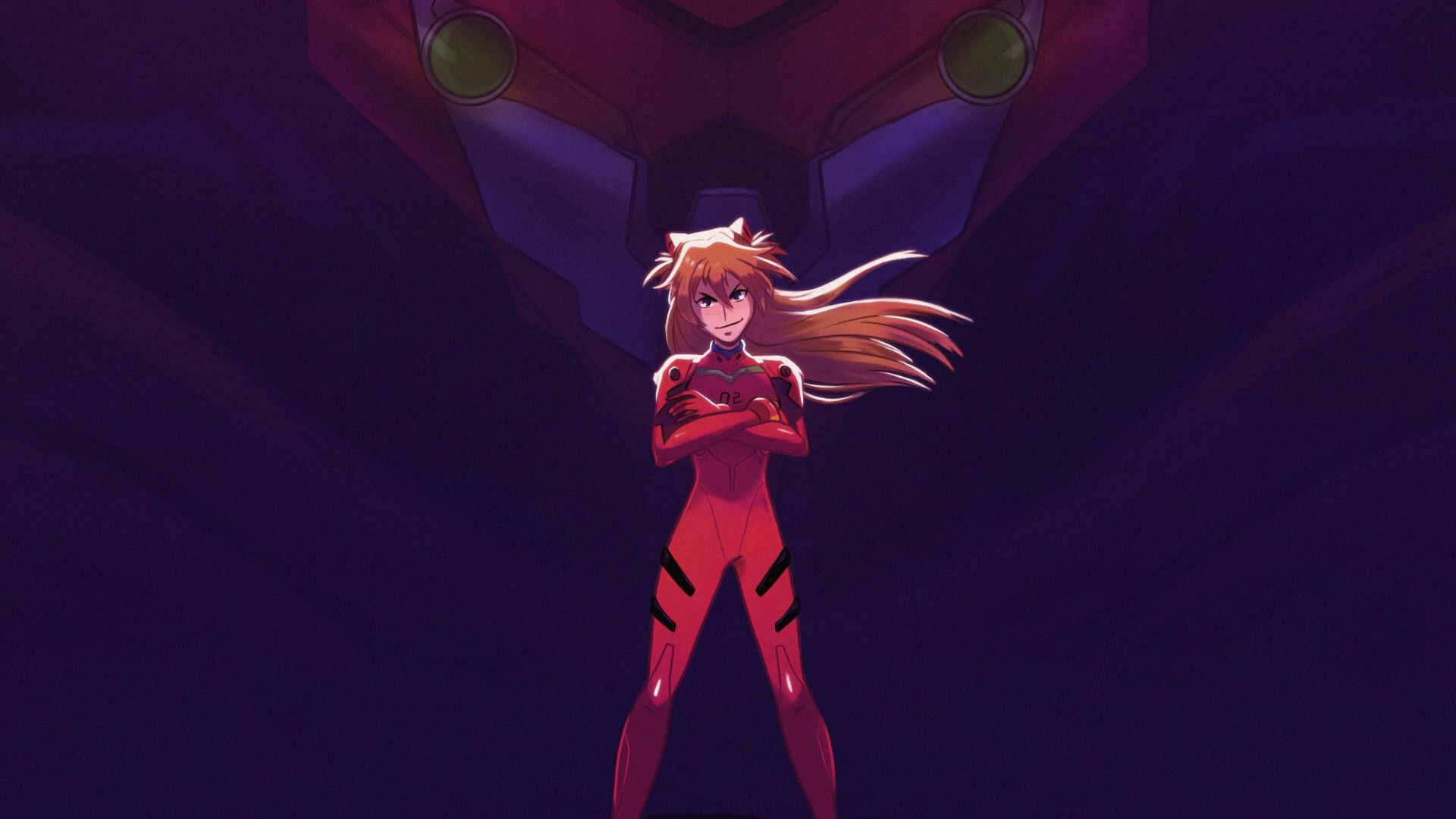Asuka And Her Unit 02 From Evangelion Laptop Full HD