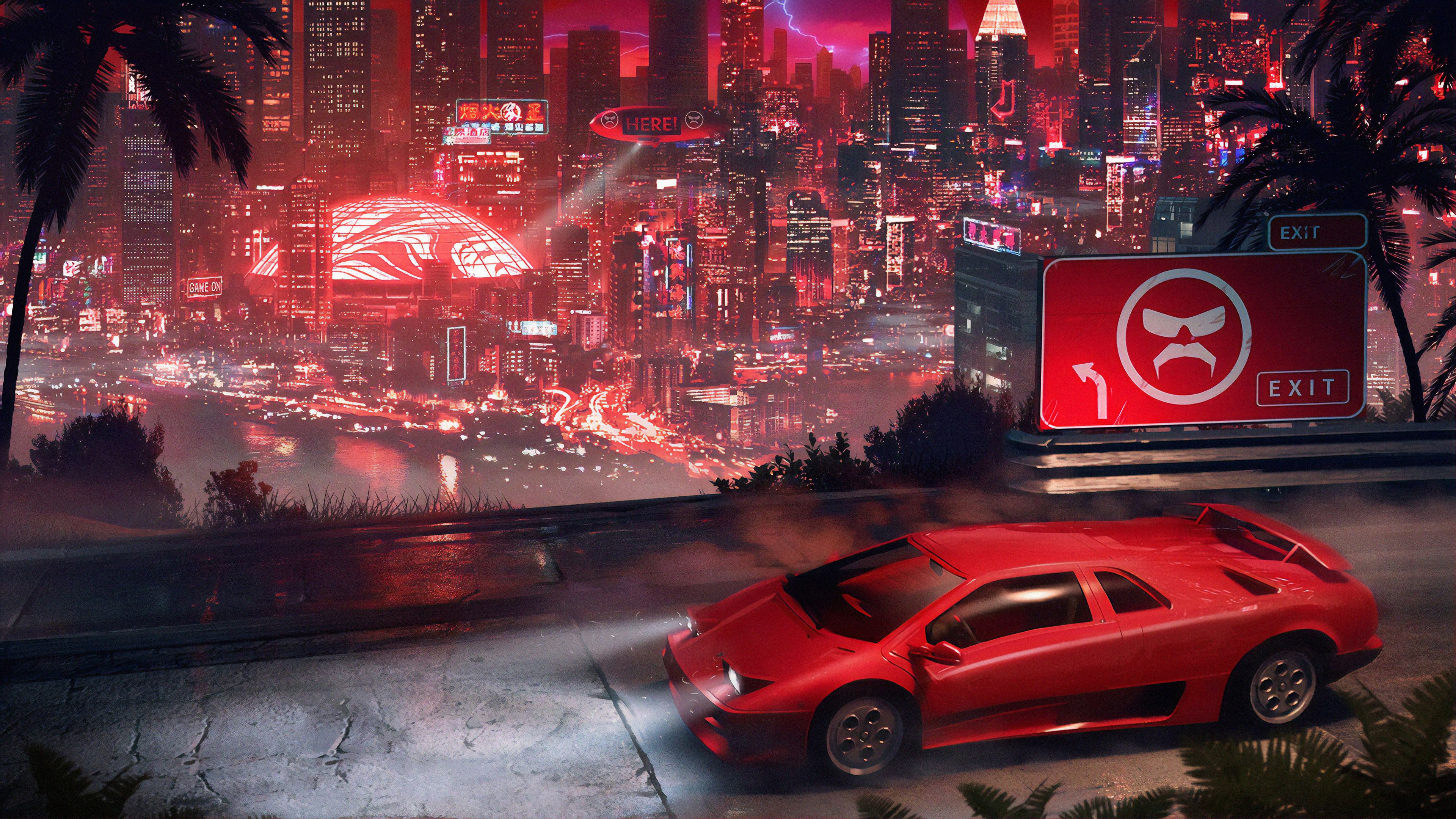 Lamborghini City Cyberpunk 4k, HD Artist, 4k Wallpaper, Image